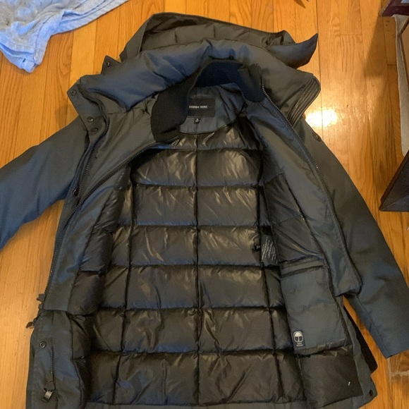 ANDREW MARC BLACK LAYERED PUFFER DOWN STORM WINTER COAT LEATHER TRIM - Picture 12 of 16